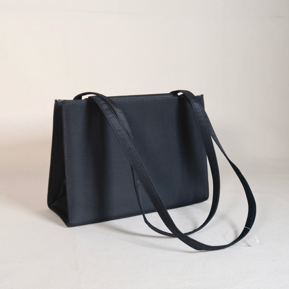 NWT Black Satin Structured Shoulder Bag Gingham Lined